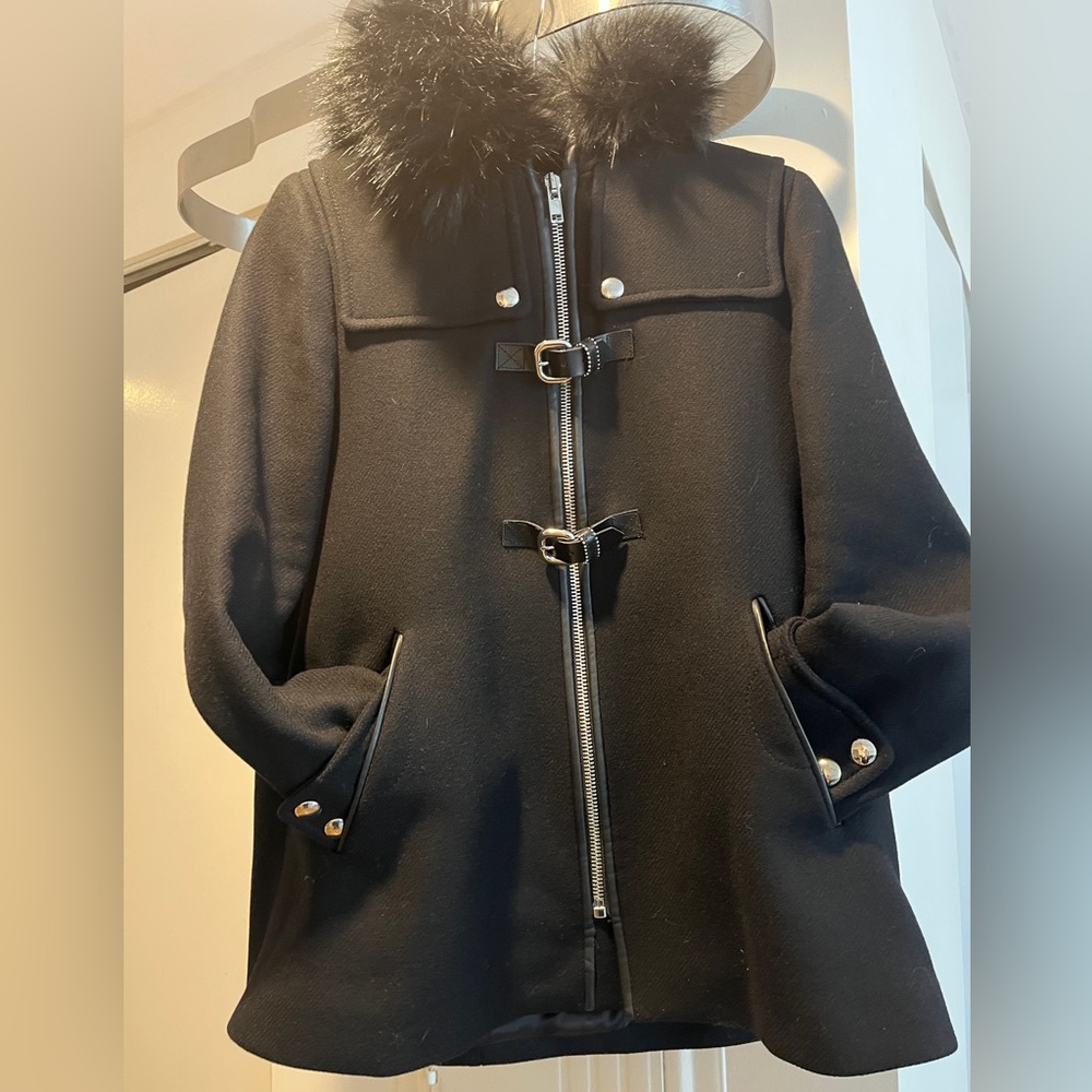 Black Zara Winter Coat with fur trim hood